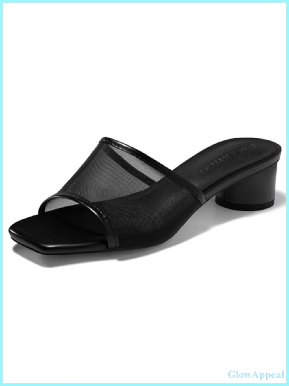 Women's Square Open Toe Chunky Heel Slide Sandals Mesh Slip On Mules